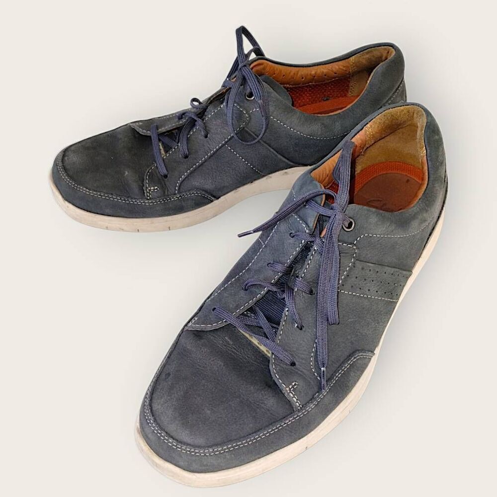 Clarks Mens Shoes Sz 12 Grey Blue Nubuck Leather Unstructured Streetwear Comfort